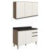 Armario Aereo Balcao Tampo 120cm MDF Kali Carvalho Toq Off White Cetim Nicioli