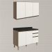 Armario Aereo Balcao Tampo 120cm MDF Kali Carvalho Toq Off White Cetim Nicioli