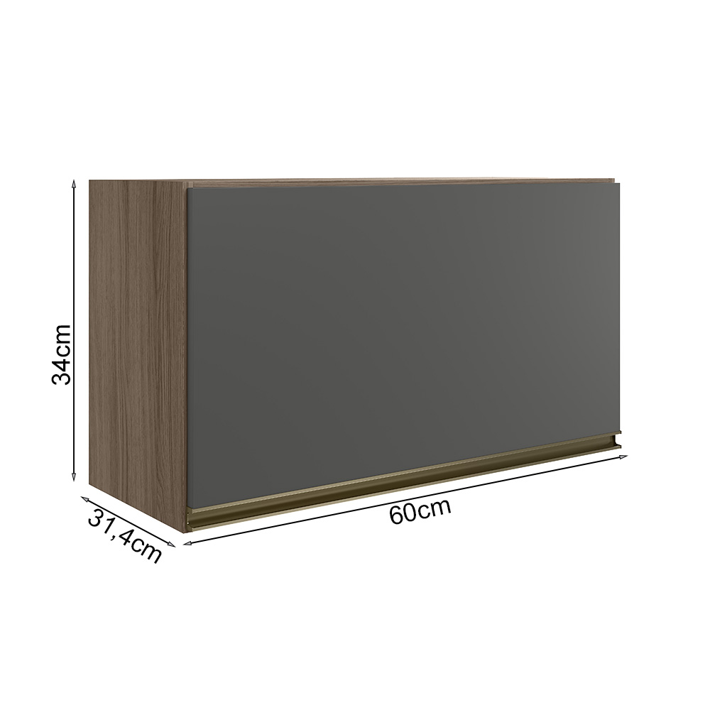 Armario Aereo Basc MDF 60 cm Kali 16337 Carvalho Toq Chumbo Nicioli