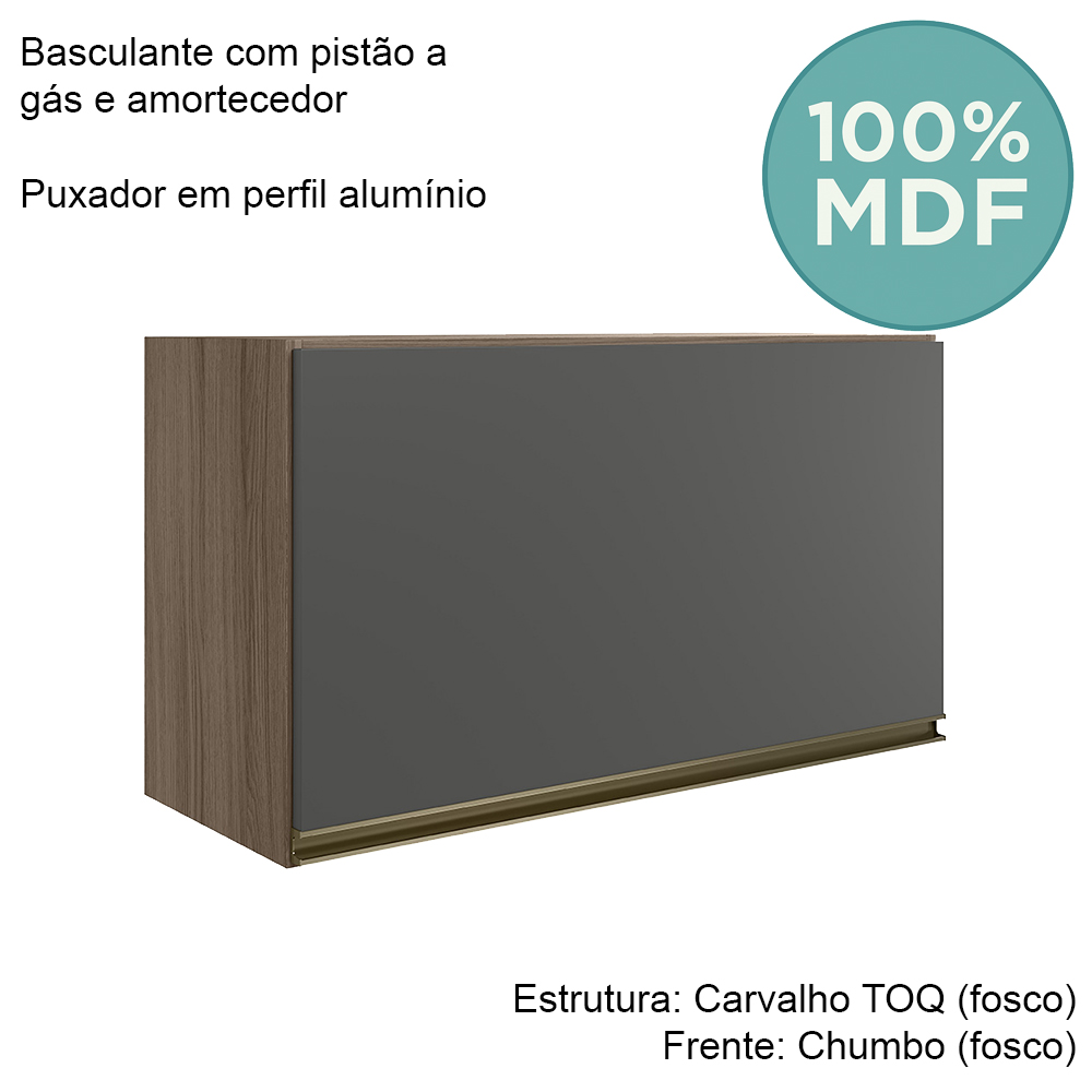 Armario Aereo Basc MDF 60 cm Kali 16337 Carvalho Toq Chumbo Nicioli