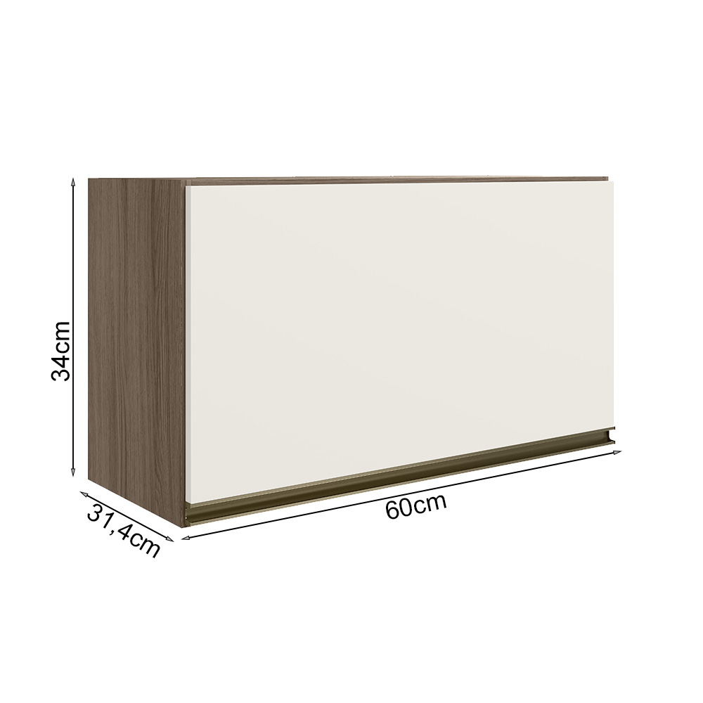 Armario Aereo Basc MDF 60 cm Kali 16337 Carvalho Toq Off White Cetim Nicioli