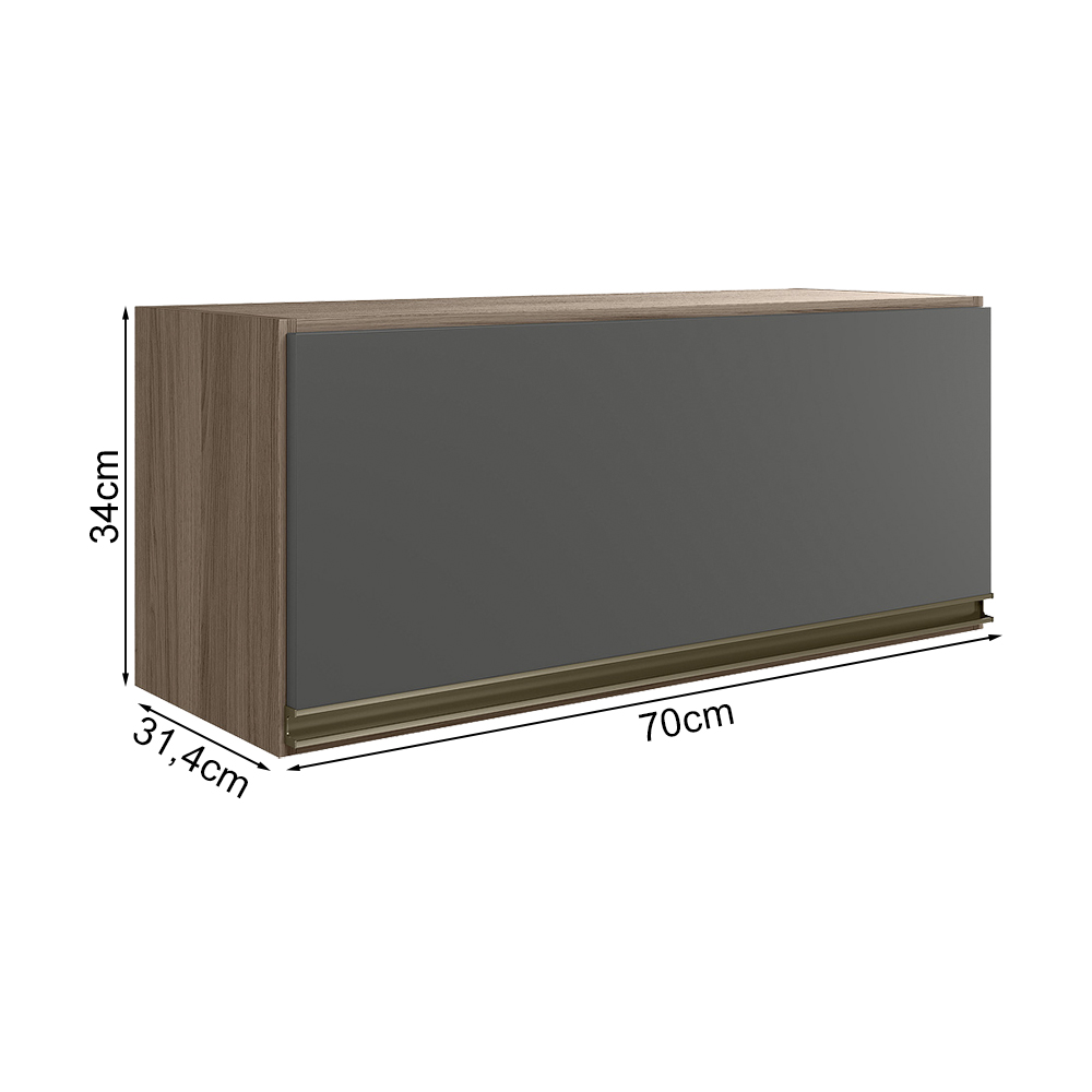 Armario Aereo Basc MDF 70 cm Kali 16339 Carvalho Toq Chumbo Nicioli