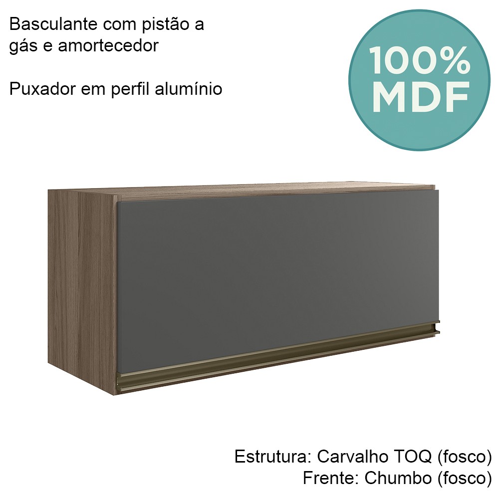 Armario Aereo Basc MDF 80 cm Kali 16341 Carvalho Toq Chumbo Nicioli