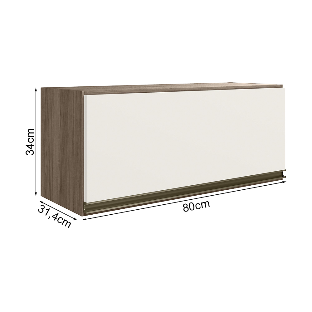 Armario Aereo Basc MDF 80 cm Kali 16341 Carvalho Toq Off White Cetim Nicioli