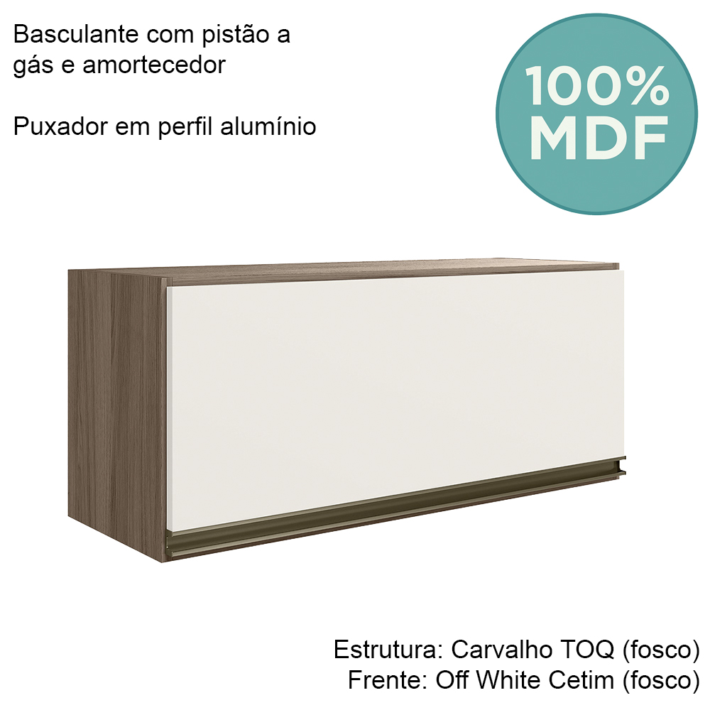 Armario Aereo Basc MDF 80 cm Kali 16341 Carvalho Toq Off White Cetim Nicioli