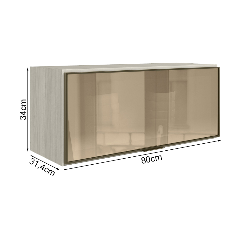 Armario Aereo Basculante Vidro MDF 80 cm Kali 1634161 Bianco Toq Nicioli