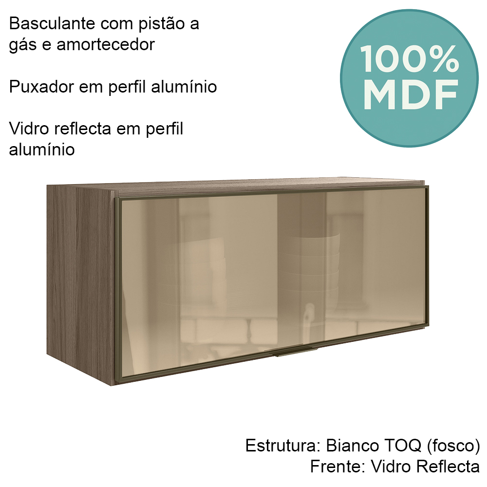 Armario Aereo Basculante Vidro MDF 80 cm Kali 1634161 Carvalho Toq Nicioli