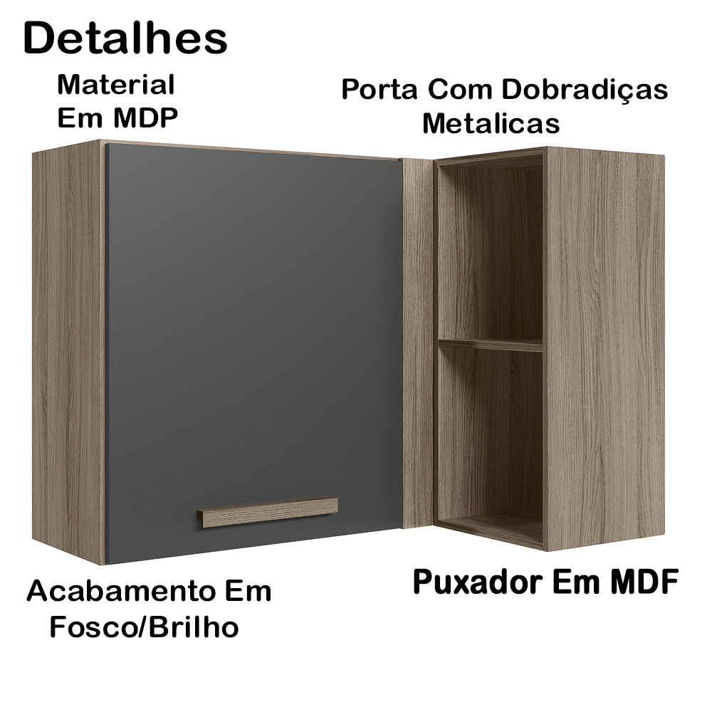 Armario Aereo Canto 89 cm 16984 Carvalho Nature Chumbo Nicioli