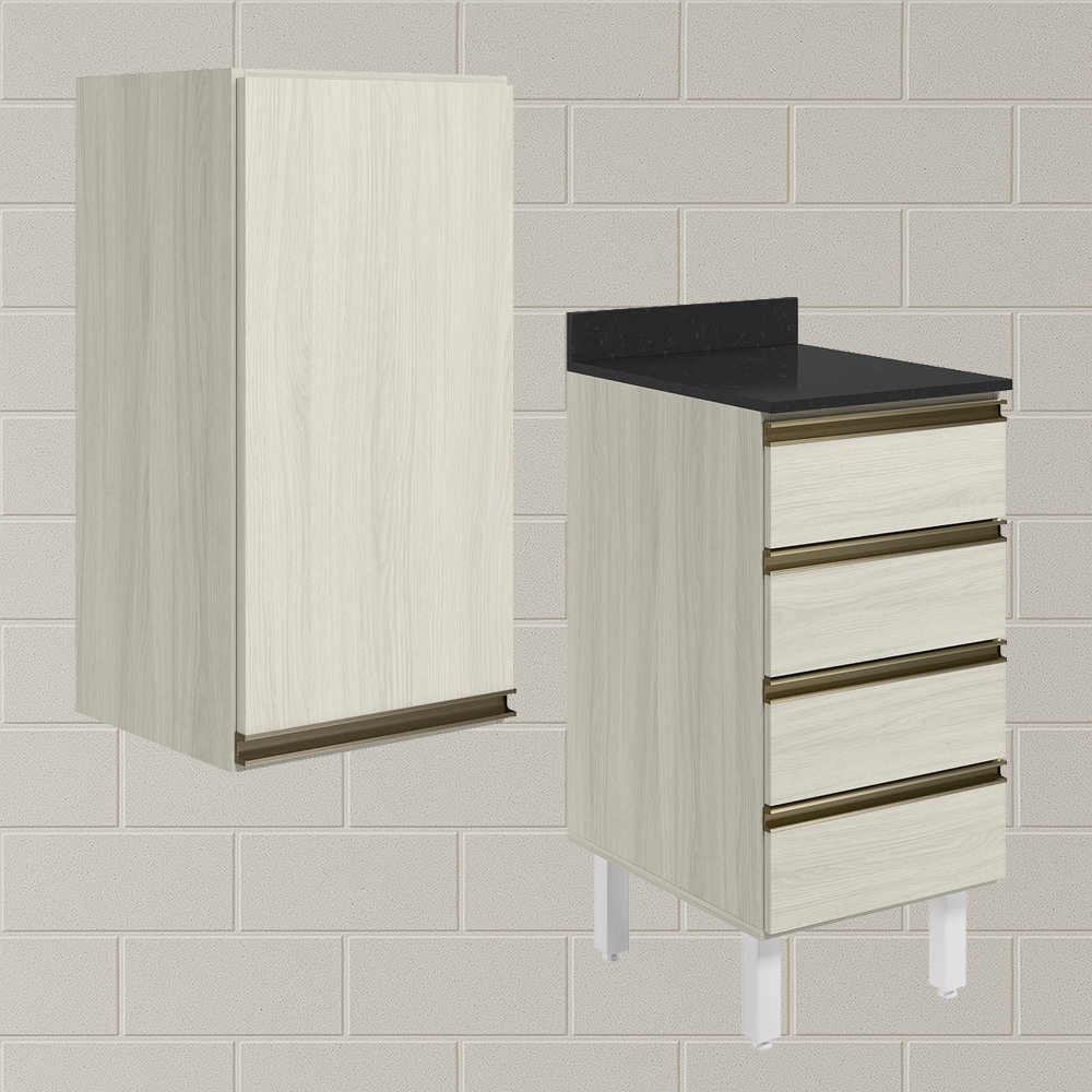 Armario Aereo E Balcao 1P 4G 40cm MDF Kali Bianco Toq Bianco Toq Nicioli