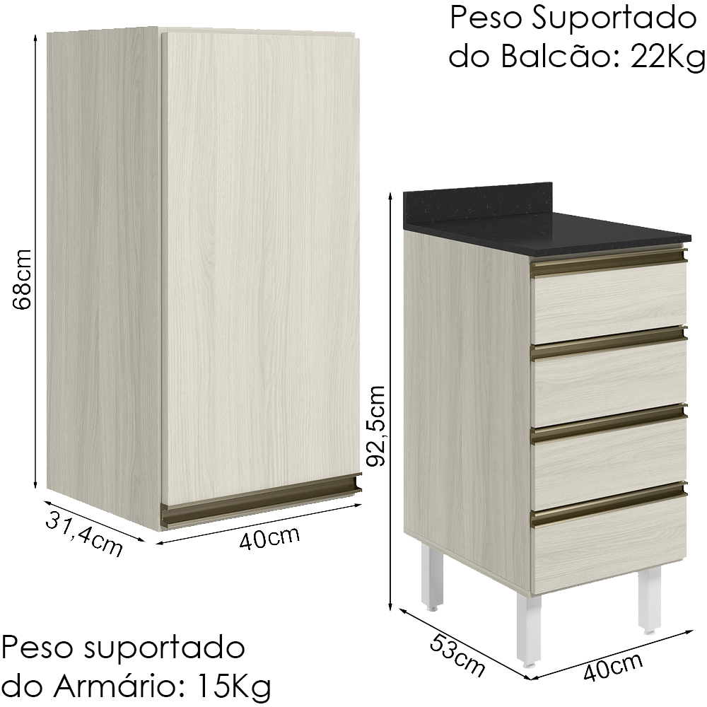 Armario Aereo E Balcao 1P 4G 40cm MDF Kali Bianco Toq Bianco Toq Nicioli