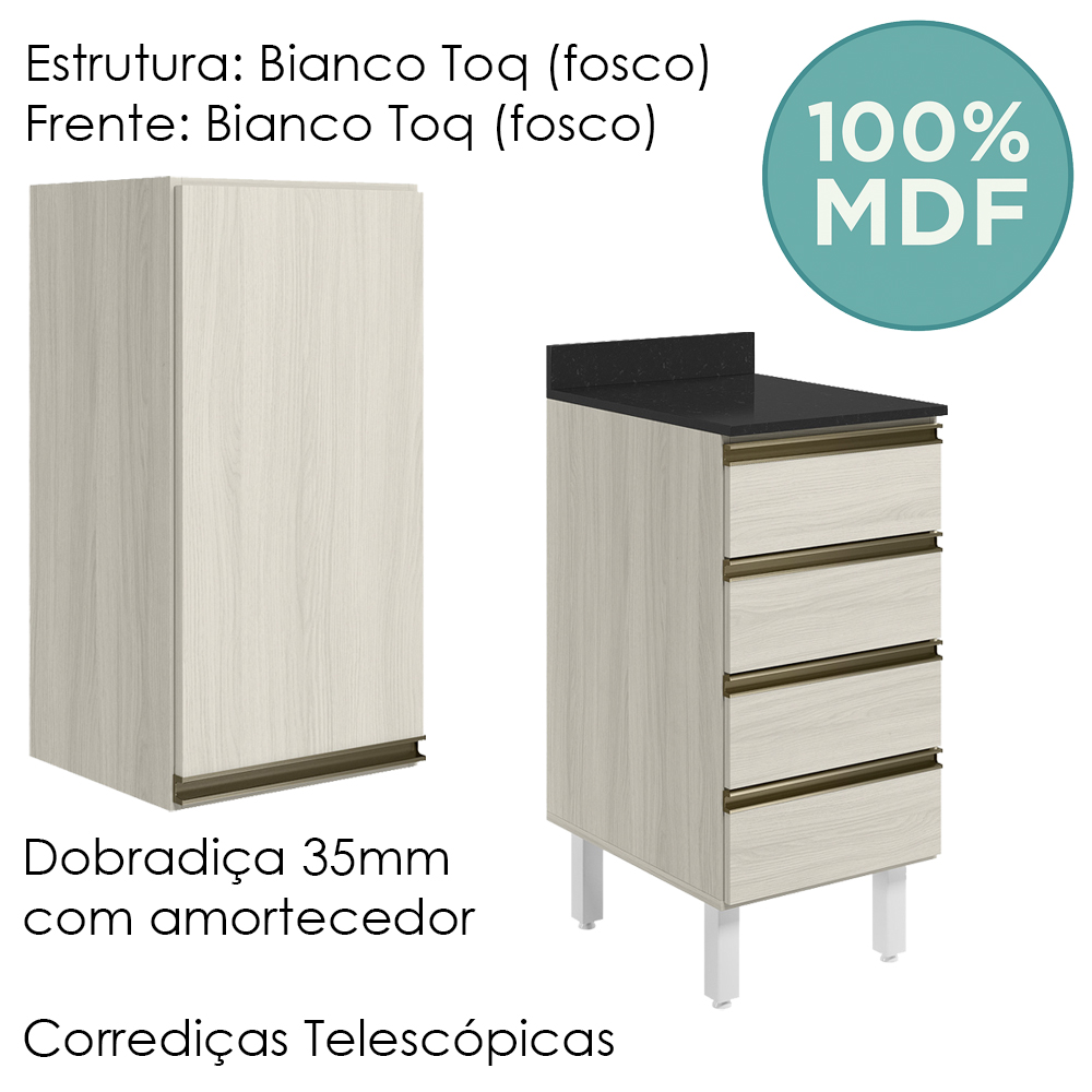 Armario Aereo E Balcao 1P 4G 40cm MDF Kali Bianco Toq Bianco Toq Nicioli
