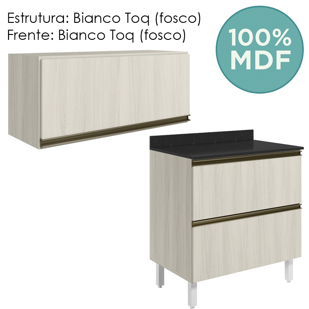Armario Aereo E Balcao 2 Gavetas MDF Kali Bianco Toq Bianco Toq Nicioli