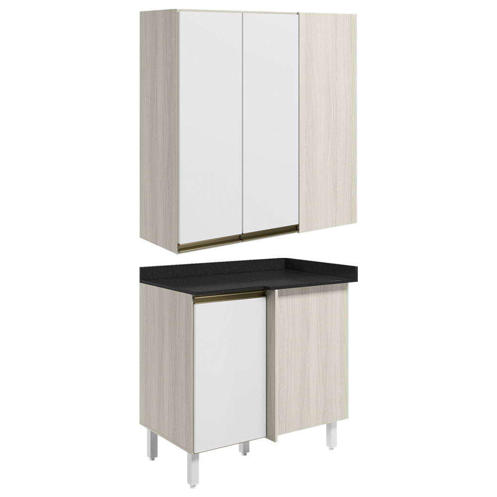 Armario Aereo E Balcao Canto Reto MDF Kali Bianco Toq Branco Uv Nicioli