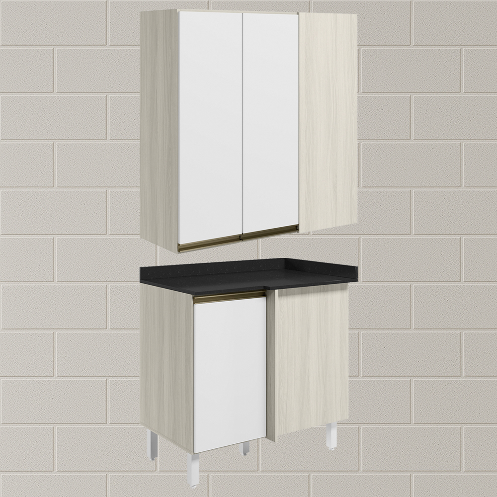 Armario Aereo E Balcao Canto Reto MDF Kali Bianco Toq Branco Uv Nicioli