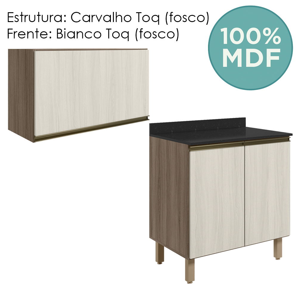 Armario Aereo E Balcao MDF 60cm Kali Carvalho Toq Bianco Toq Nicioli