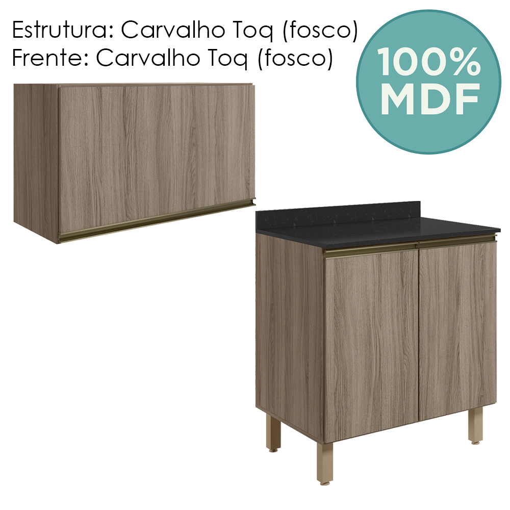Armario Aereo E Balcao MDF 60cm Kali Carvalho Toq Carvalho Toq Nicioli
