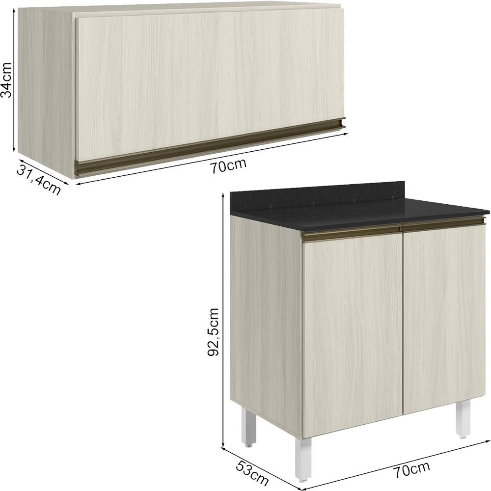 Armario Aereo E Balcao MDF 70cm Kali Bianco Toq Bianco Toq Nicioli