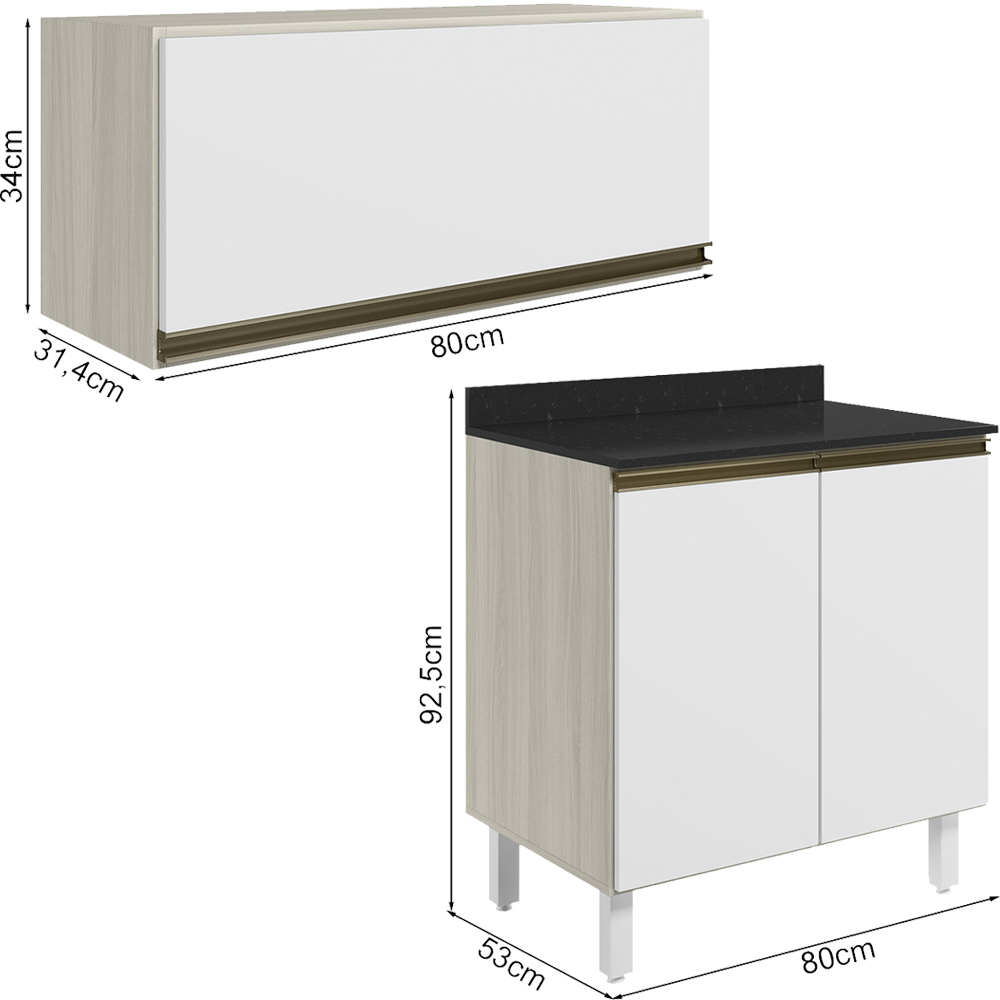 Armario Aereo E Balcao MDF 80cm Kali Bianco Toq Branco Uv Nicioli