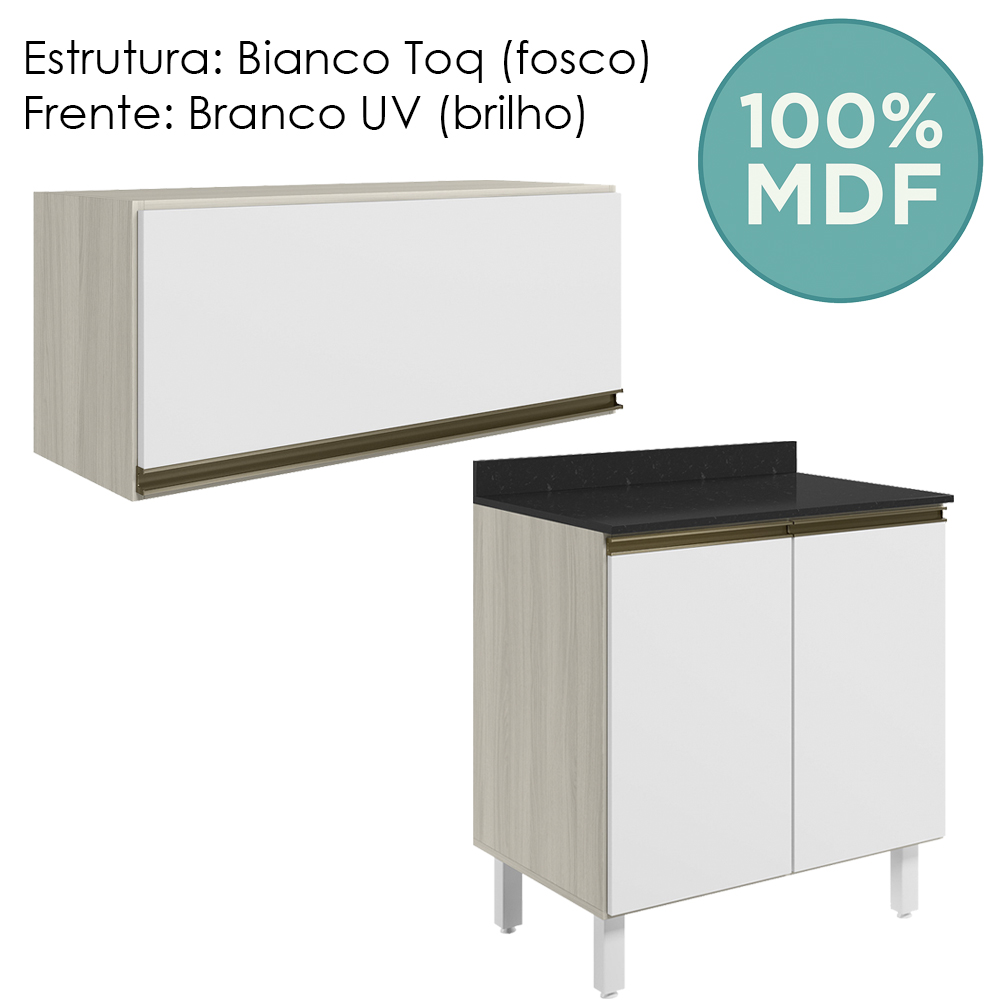 Armario Aereo E Balcao MDF 80cm Kali Bianco Toq Branco Uv Nicioli