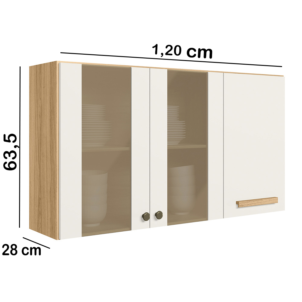 Armario Aereo E Balcao Para Pia 16982x16988 Freijo Off White Cristal Nicioli