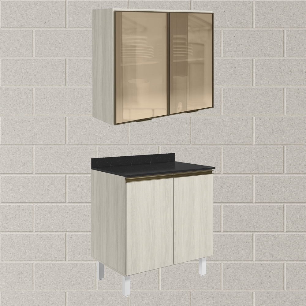Armario Aereo Vidro Balcao 2P 80cm MDF Kali Bianco Toq Bianco Toq Nicioli