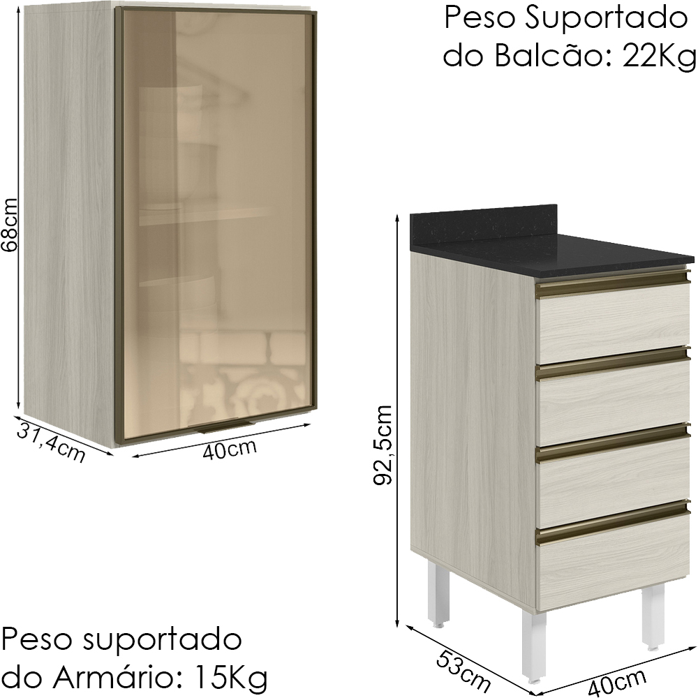 Armario Aereo Vidro Balcao 4G 40 cm MDF Kali Bianco Toq Bianco Toq Nicioli