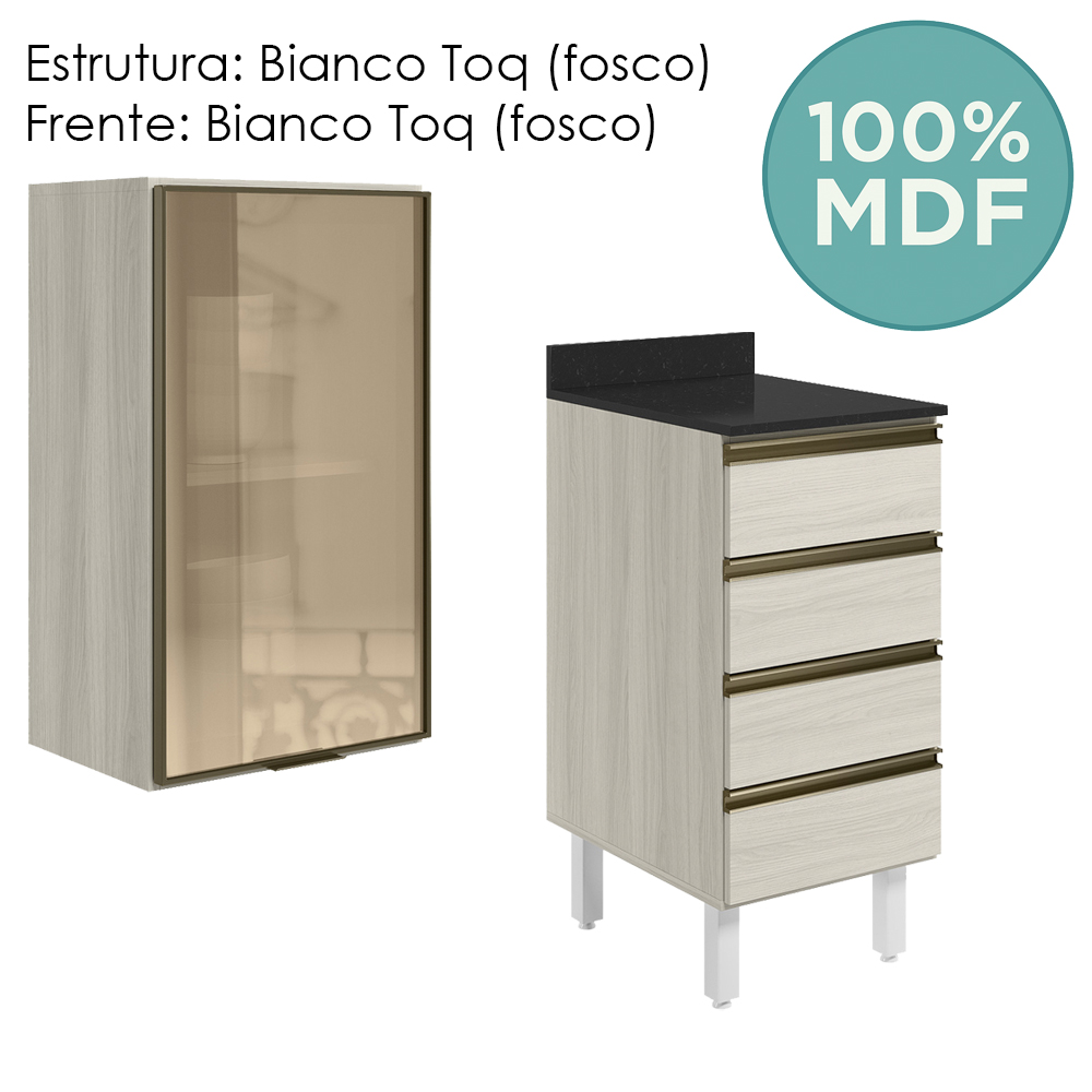 Armario Aereo Vidro Balcao 4G 40 cm MDF Kali Bianco Toq Bianco Toq Nicioli