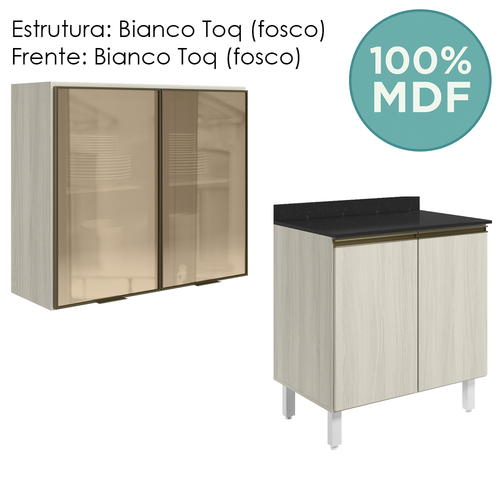 Armario Aereo Vidro Balcao 80 cm MDF Kali Bianco Toq Bianco Toq Nicioli