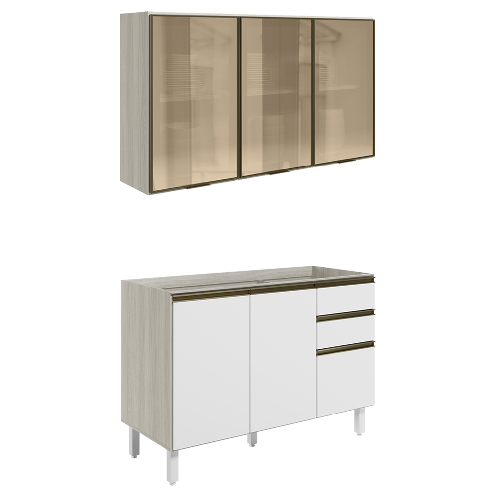 Armario Aereo Vidro Balcao Pia MDF Kali Bianco Toq Branco Uv Nicioli