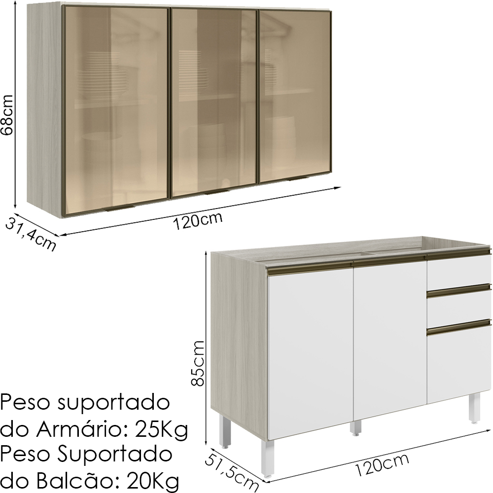 Armario Aereo Vidro Balcao Pia MDF Kali Bianco Toq Branco Uv Nicioli