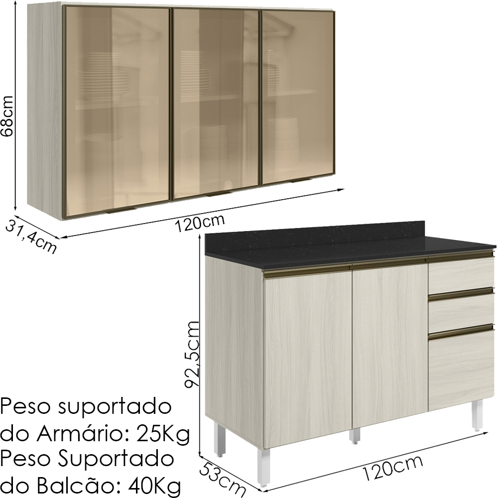 Armario Aereo Vidro Balcao Tampo MDF Kali Bianco Toq Bianco Toq Nicioli