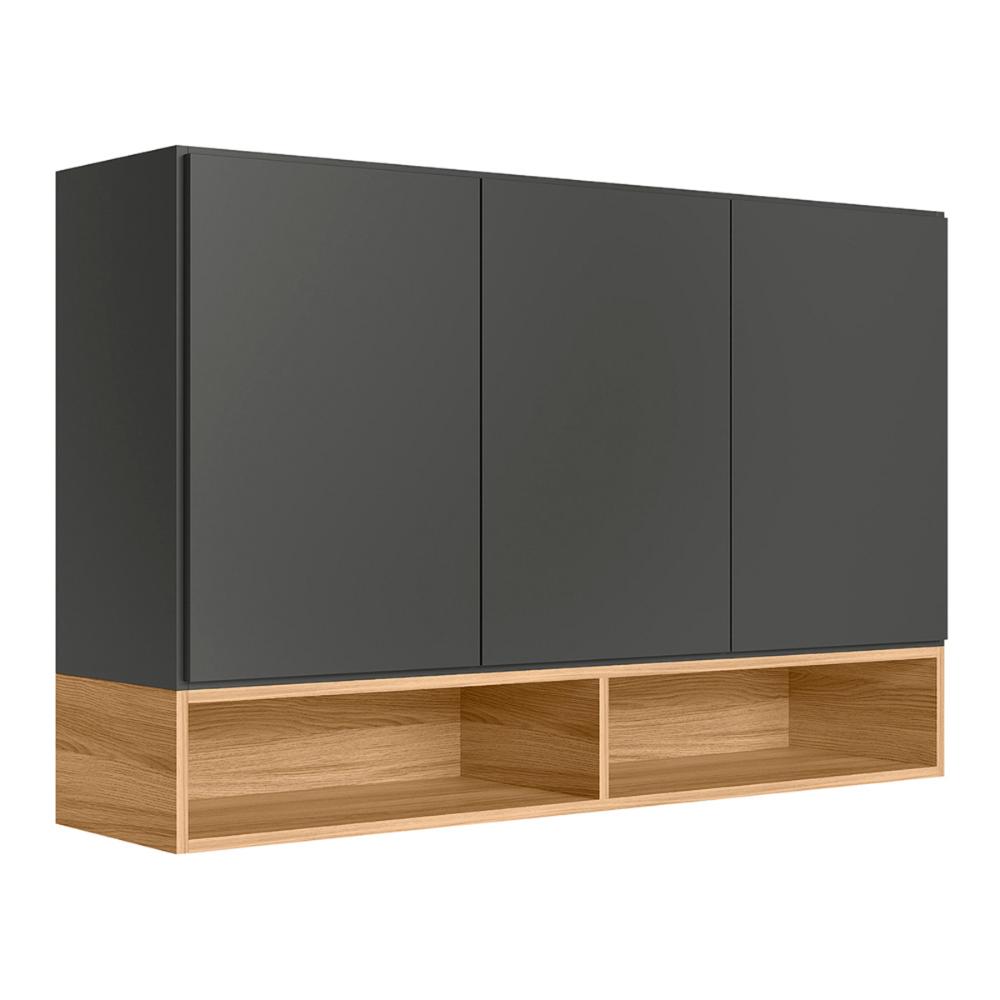 Armario Aereo de Cozinha Compacto Acacia 120cm com 3 Portas Chumbo