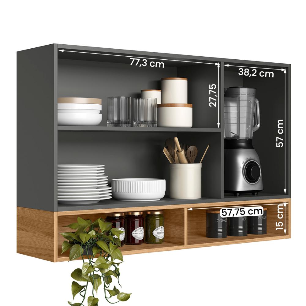 Armario Aereo de Cozinha Compacto Acacia 120cm com 3 Portas Chumbo