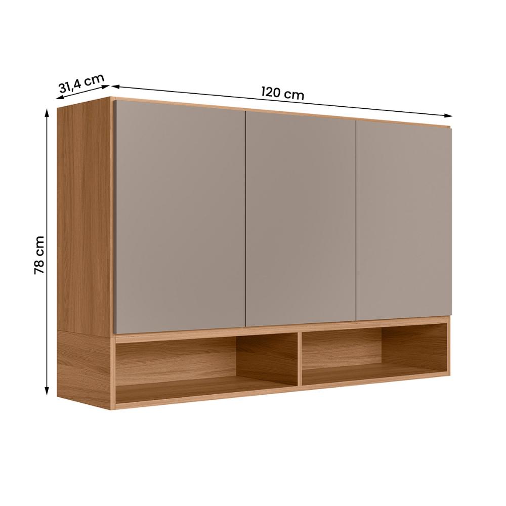 Armario Aereo de Cozinha Compacto Acacia 120cm com 3 Portas Ipe/Fendy