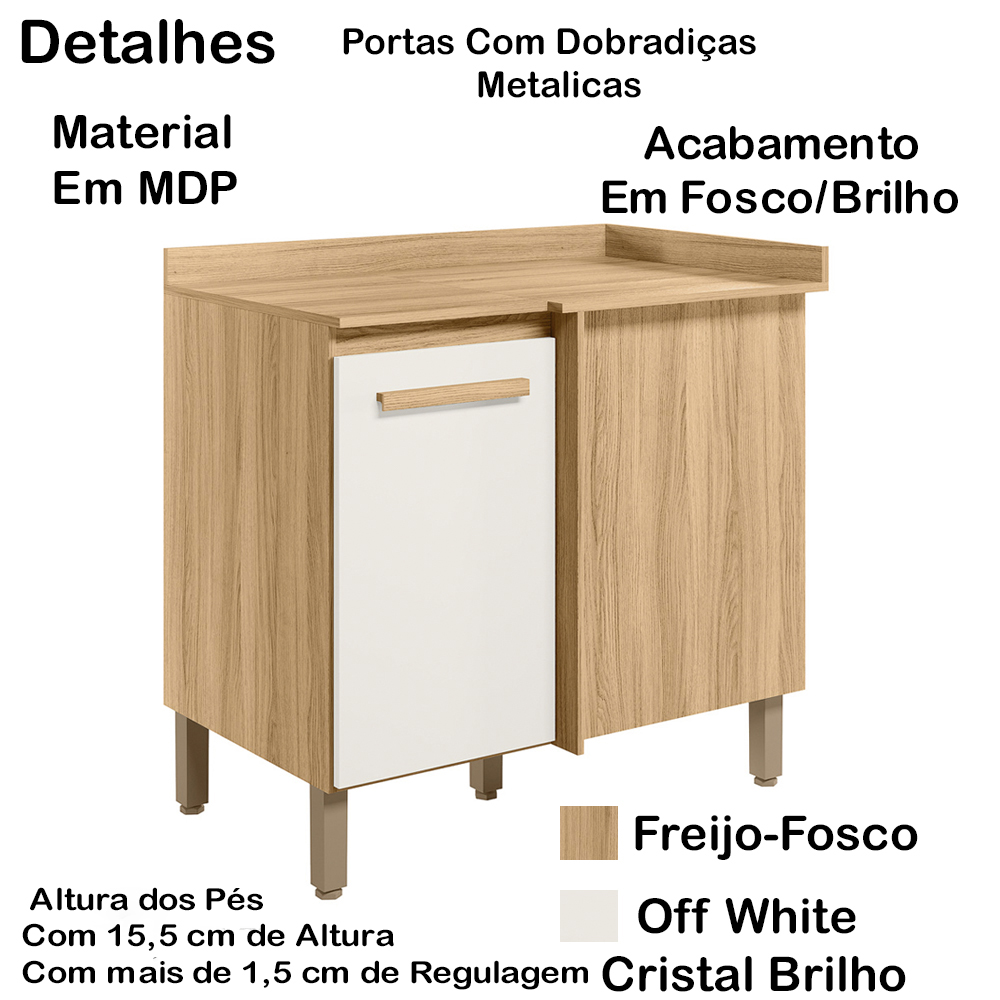 Armario Aereo e Balcao Canto 16984x16990 Freijo Off White Cristal Nicioli