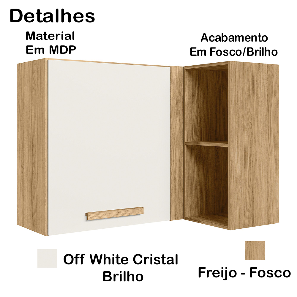 Armario Aereo e Balcao Canto 16984x16990 Freijo Off White Cristal Nicioli
