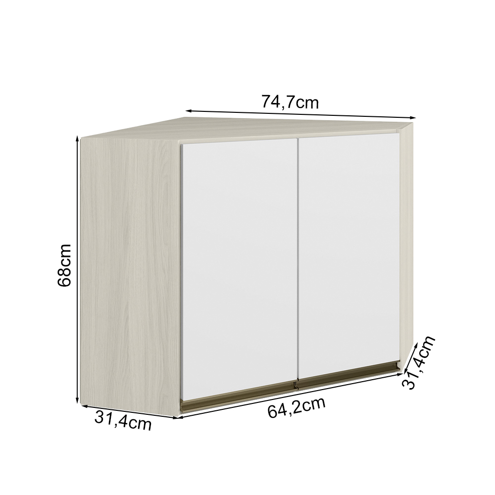 Armario Canto Obliquo 2P MDF 75cm Kali 12209 Bianco Toq Branco Uv Nicioli