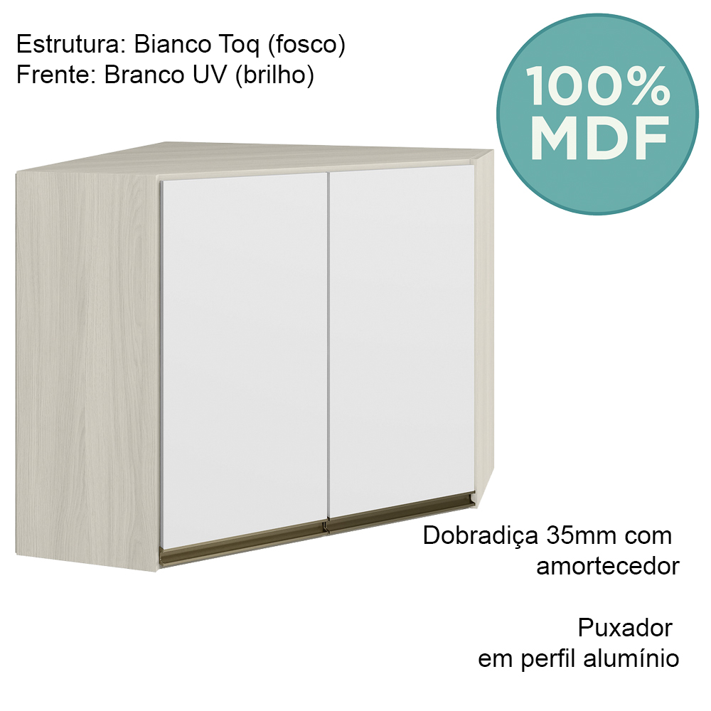 Armario Canto Obliquo 2P MDF 75cm Kali 12209 Bianco Toq Branco Uv Nicioli