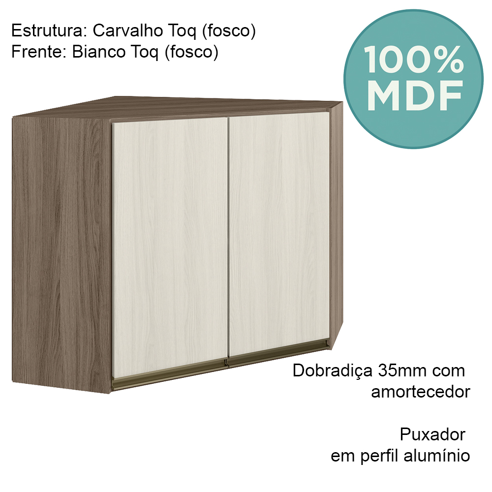 Armario Canto Obliquo 2P MDF 75cm Kali 12209 Carvalho Toq Bianco Toq Nicioli