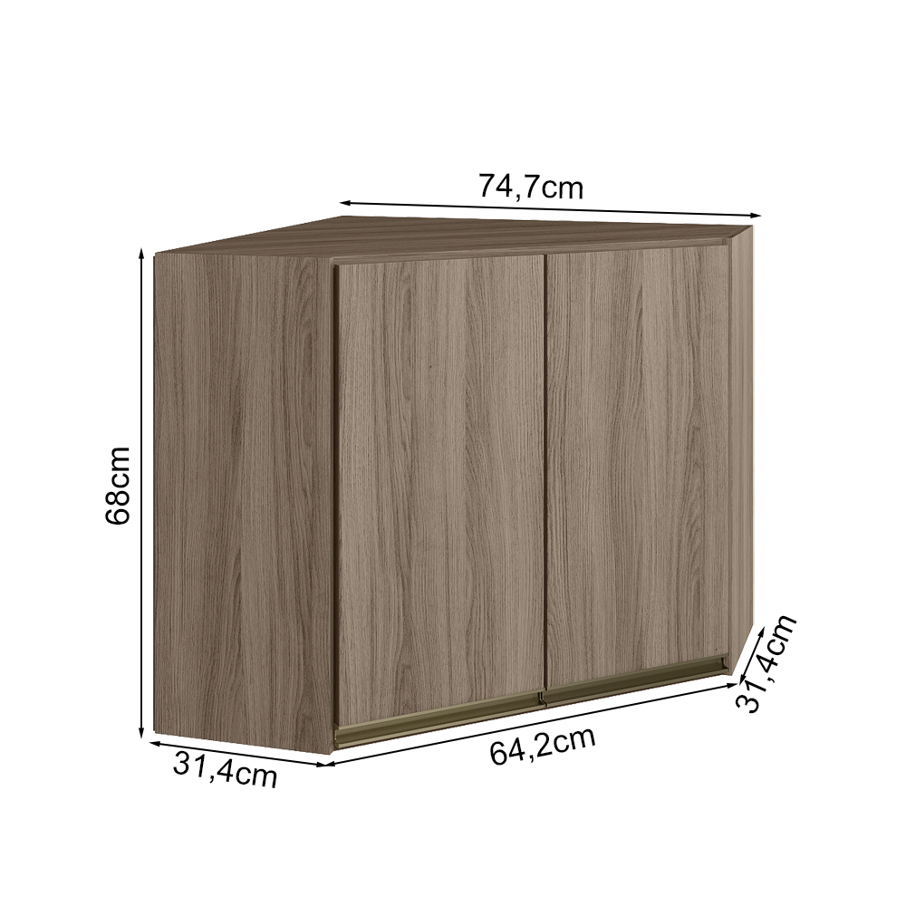 Armario Canto Obliquo 2P MDF 75cm Kali 12209 Carvalho Toq Carvalho Toq Nicioli