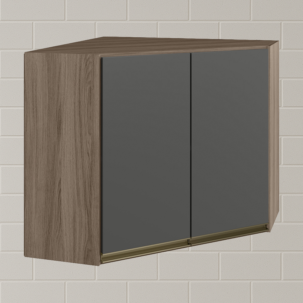 Armario Canto Obliquo 2P MDF 75cm Kali 12209 Carvalho Toq Chumbo Nicioli