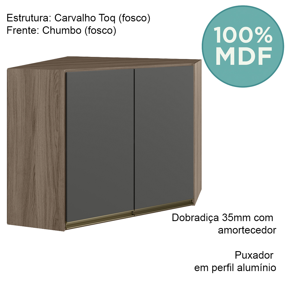 Armario Canto Obliquo 2P MDF 75cm Kali 12209 Carvalho Toq Chumbo Nicioli