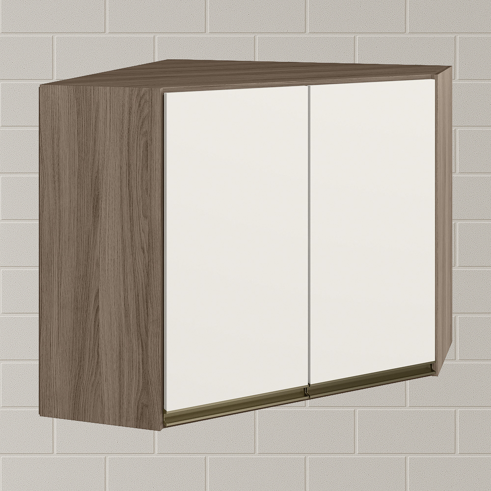 Armario Canto Obliquo 2P MDF 75cm Kali 12209 Carvalho Toq Off White Cetim Nicioli