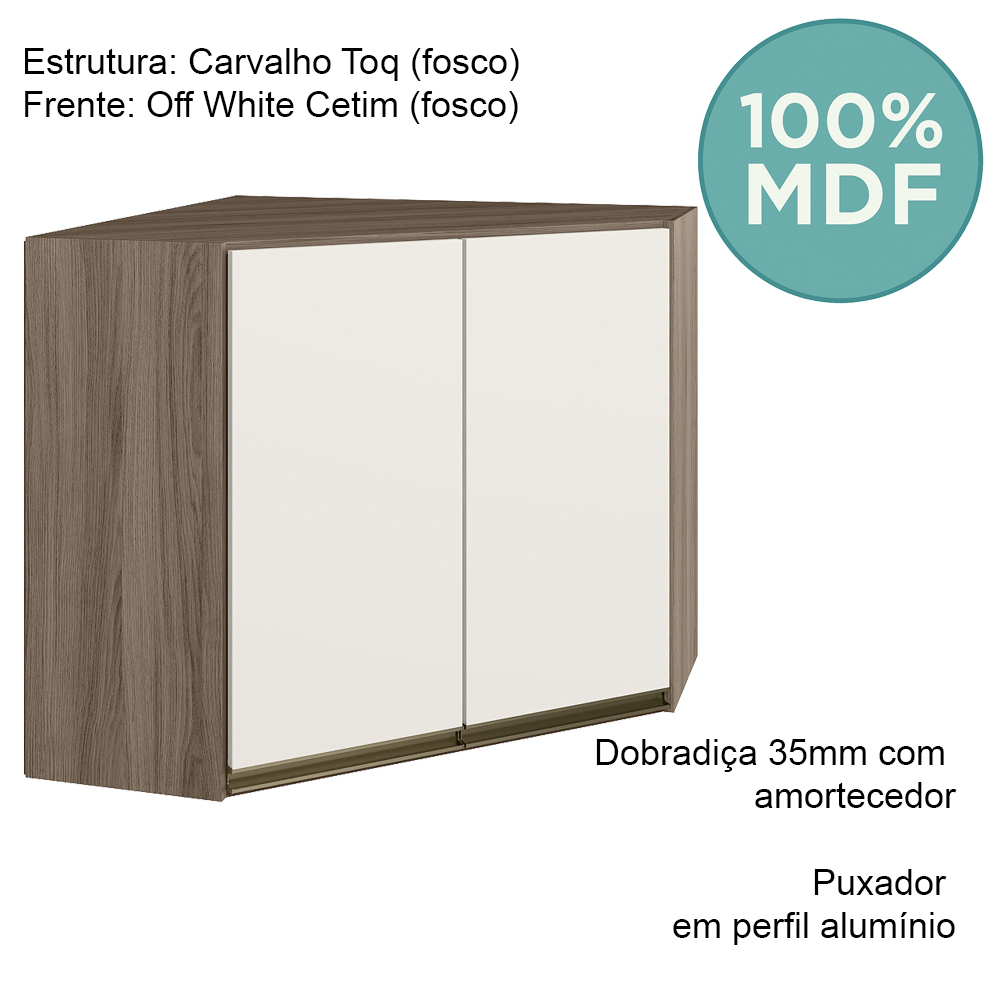 Armario Canto Obliquo 2P MDF 75cm Kali 12209 Carvalho Toq Off White Cetim Nicioli