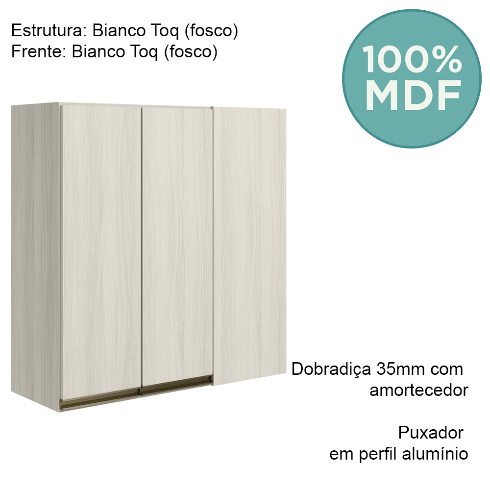 Armario Canto Reto 2P MDF 86 cm Kali 12043 Bianco Toq Bianco Toq Nicioli