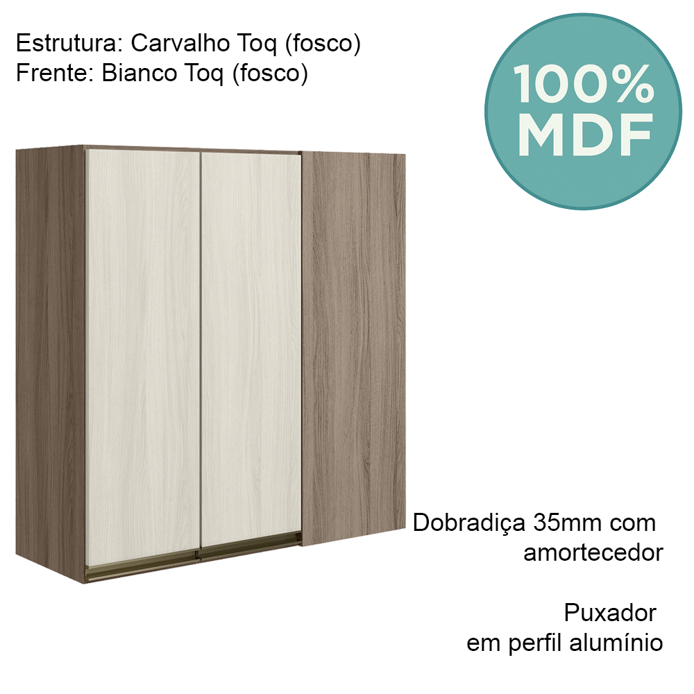 Armario Canto Reto 2P MDF 86 cm Kali 12043 Carvalho Toq Bianco Toq Nicioli