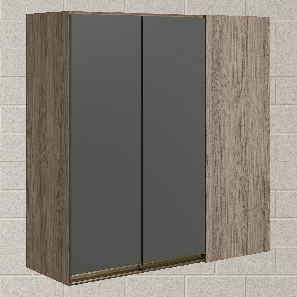 Armario Canto Reto 2P MDF 86 cm Kali 12043 Carvalho Toq Chumbo Nicioli