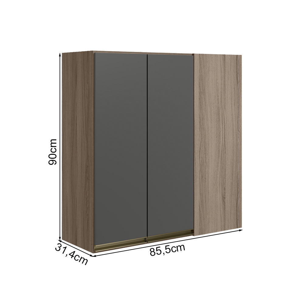 Armario Canto Reto 2P MDF 86 cm Kali 12043 Carvalho Toq Chumbo Nicioli