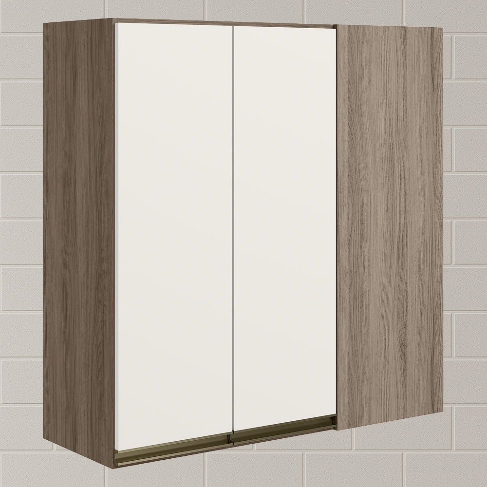 Armario Canto Reto 2P MDF 86 cm Kali 12043 Carvalho Toq Off White Cetim Nicioli