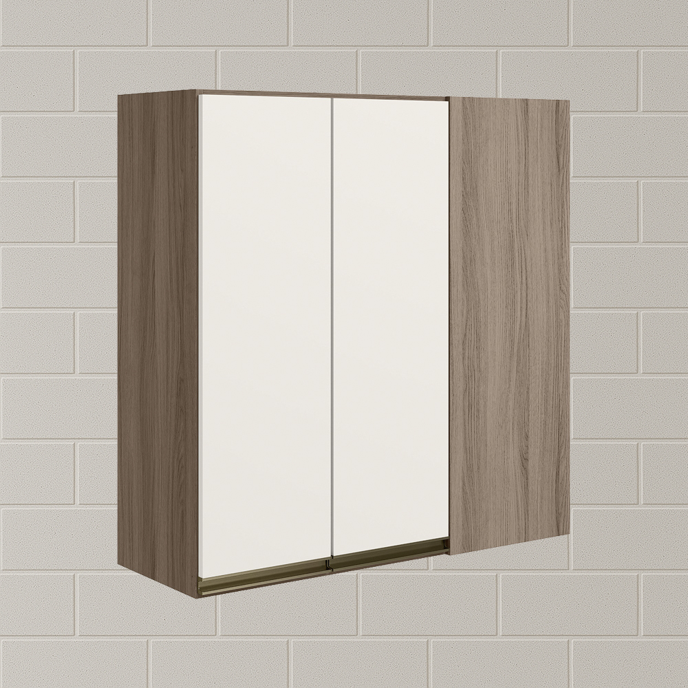 Armario Canto Reto 2P MDF 86 cm Kali 12043 Carvalho Toq Off White Cetim Nicioli